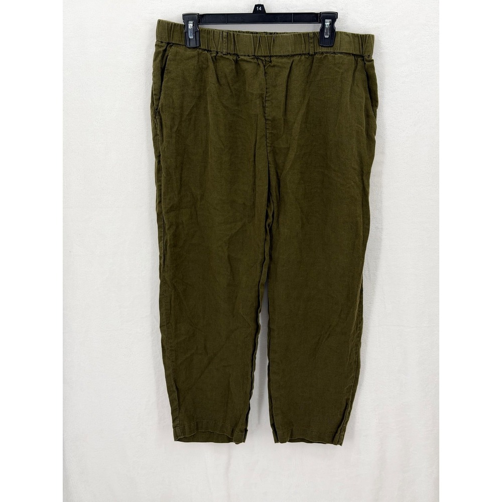 Quince Pants Womens Large Martini Olive Green Cropped European Linen Casual